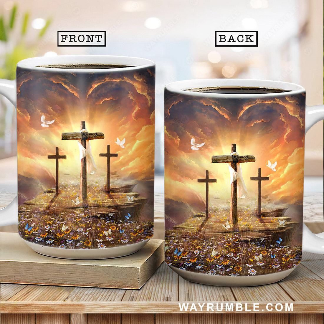 Sunset painting, Path to heaven, The three crosses - Jesus AOP Mug 