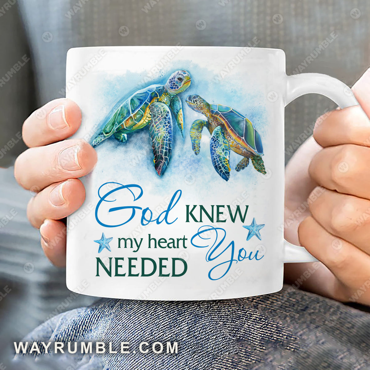 Sea turtle, Blue starfish, God knew my heart needed you - Jesus White Mug