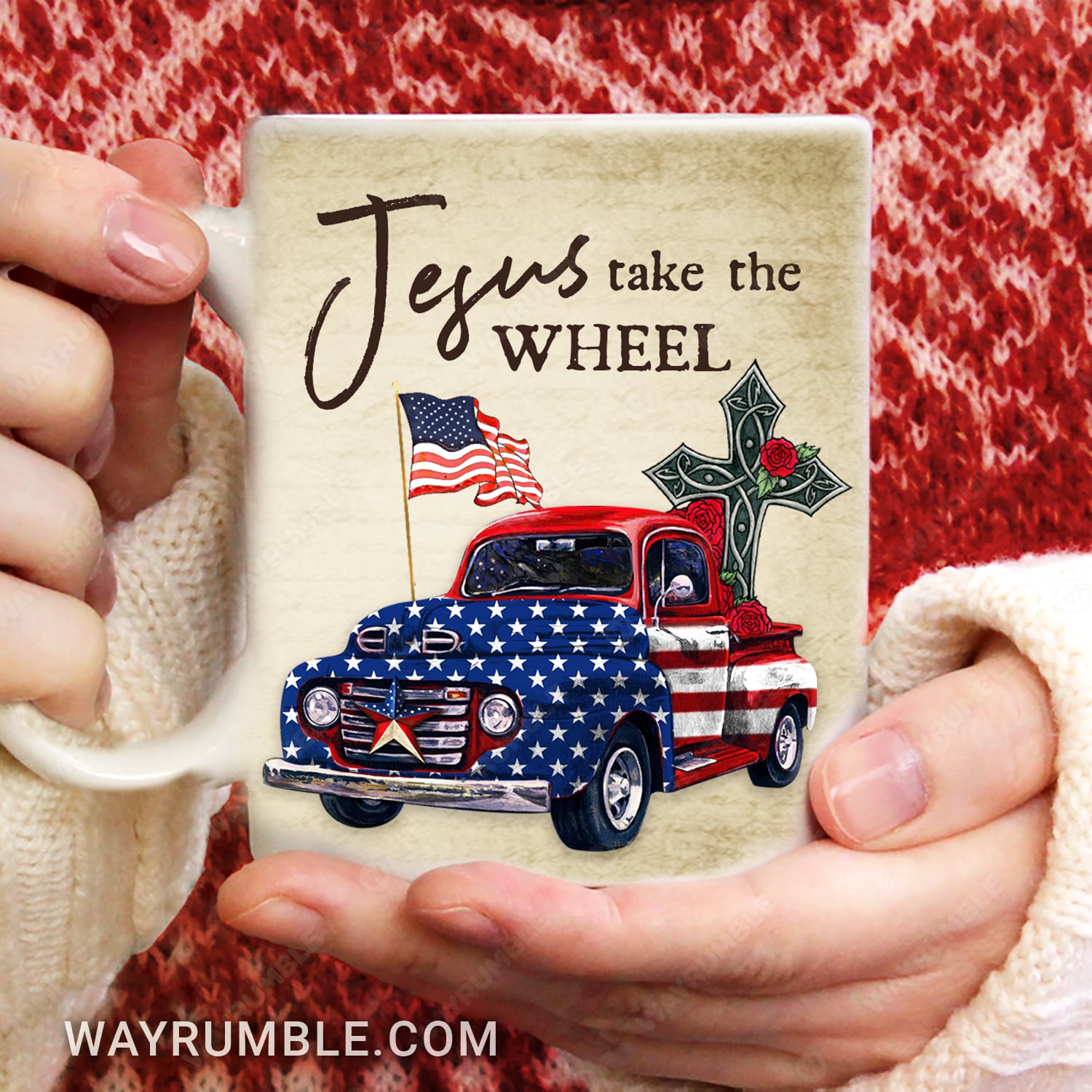 US flag, Awesome truck, Jesus take the wheel - Jesus AOP Mug 
