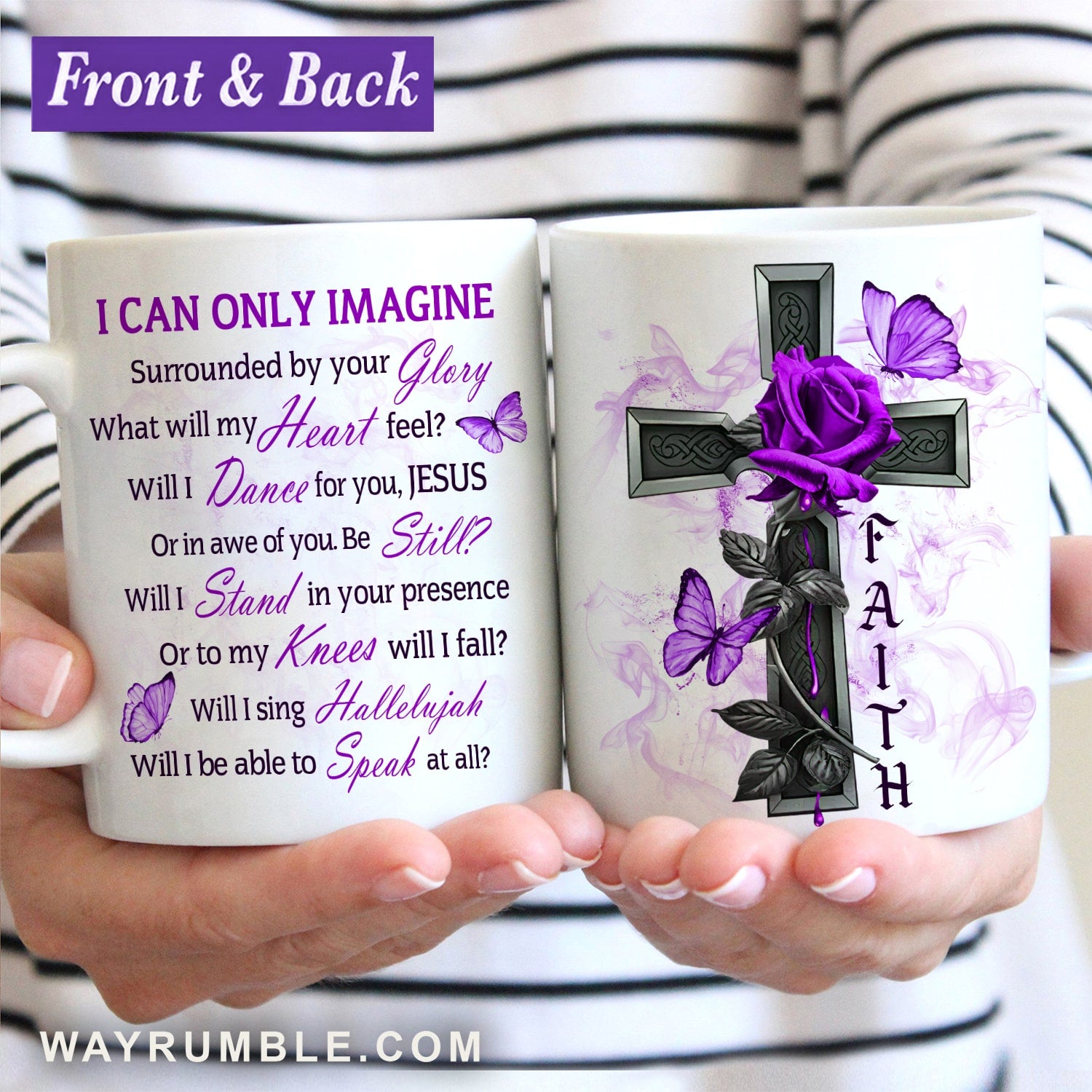 Faith cross, Purple rose, Violet butterfly, I can only imagine - Jesus White Mug