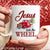 Red ladybug car, Happy snowman, Christmas tree, Jesus take the wheel - Jesus White Mug
