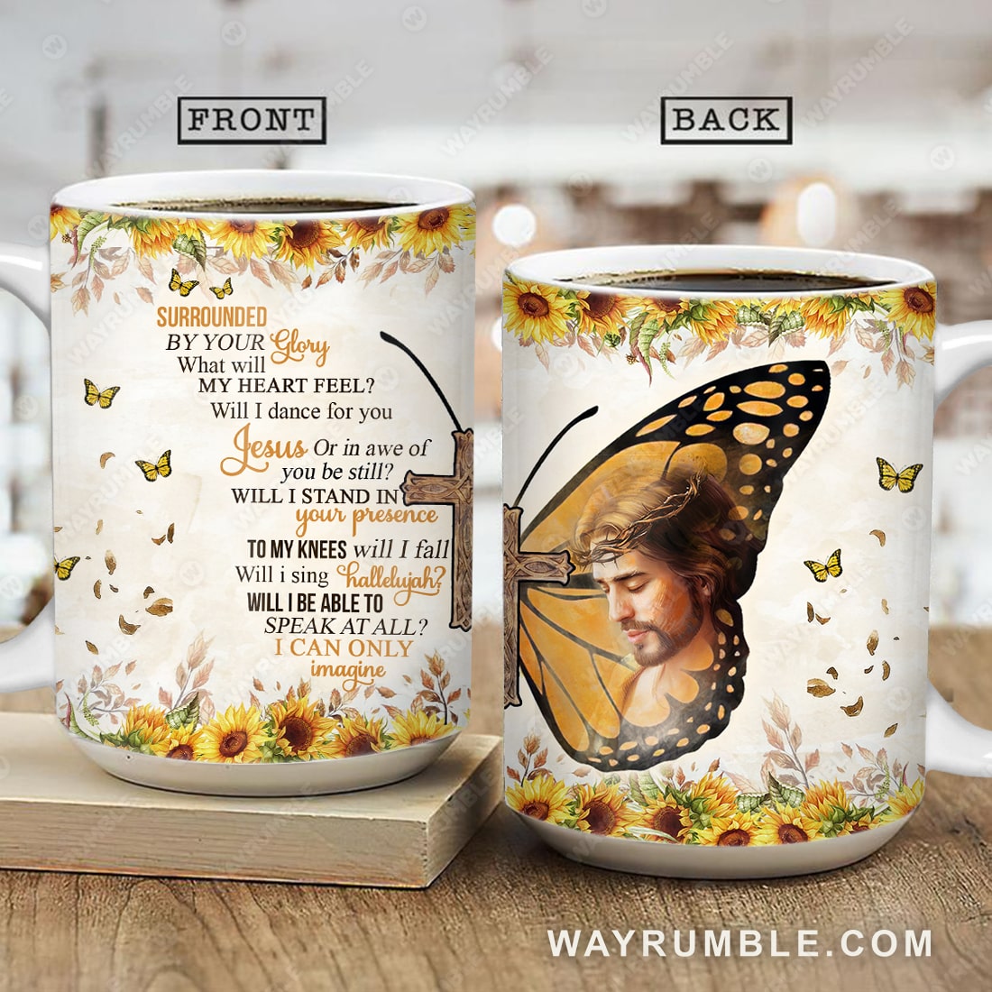 Yellow butterfly, Sunflower, Jesus painting, I can only imagine - Jesus AOP Mug