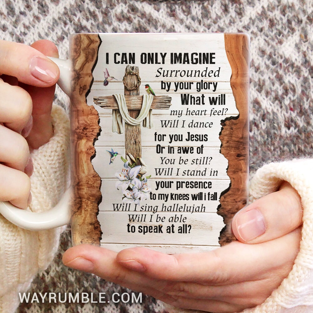 Wooden cross, White lily, Hummingbird drawing, I can only imagine - Jesus AOP Mug