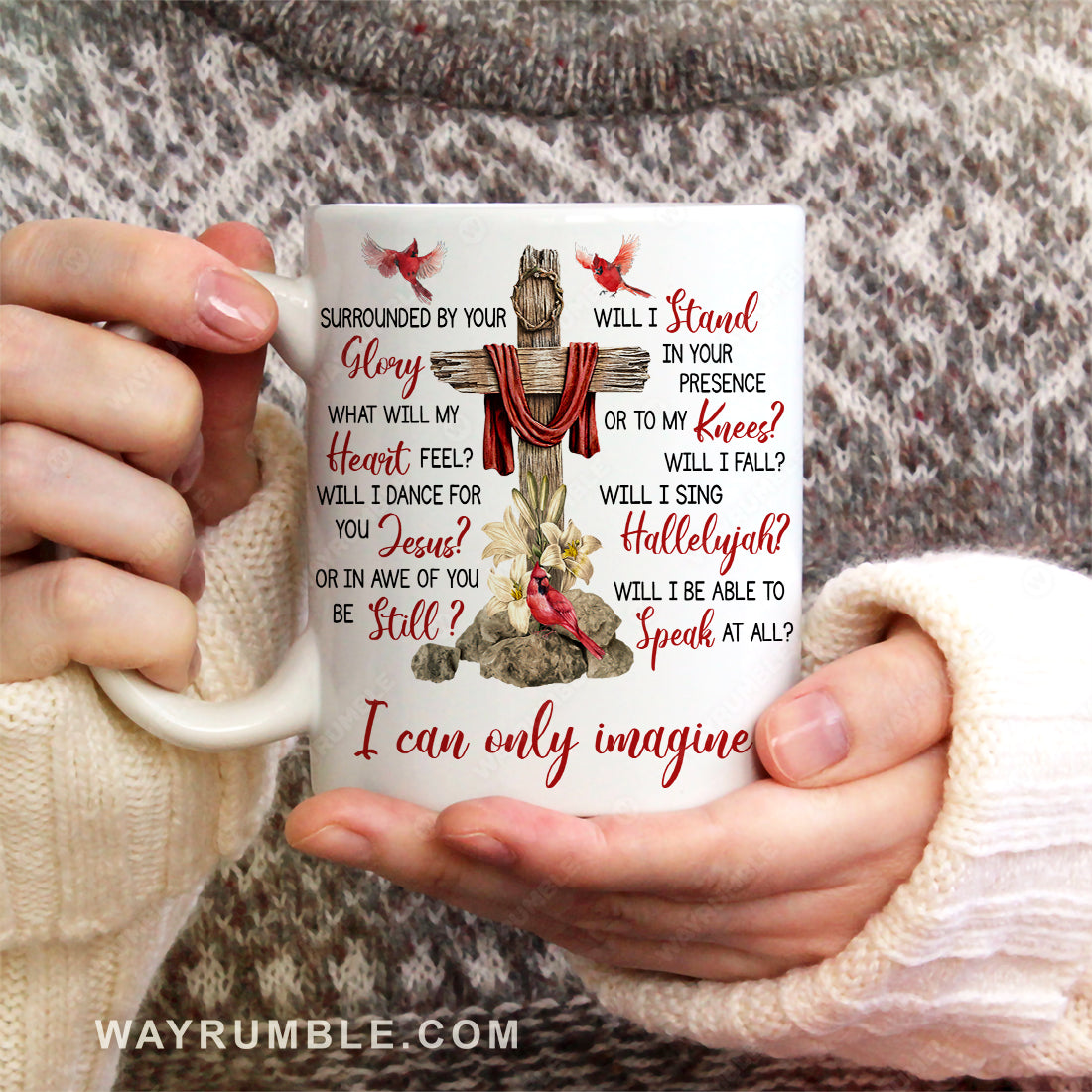 Lily flower, Cardinal painting, Cross symbol, I can only imagine - Jesus White Mug