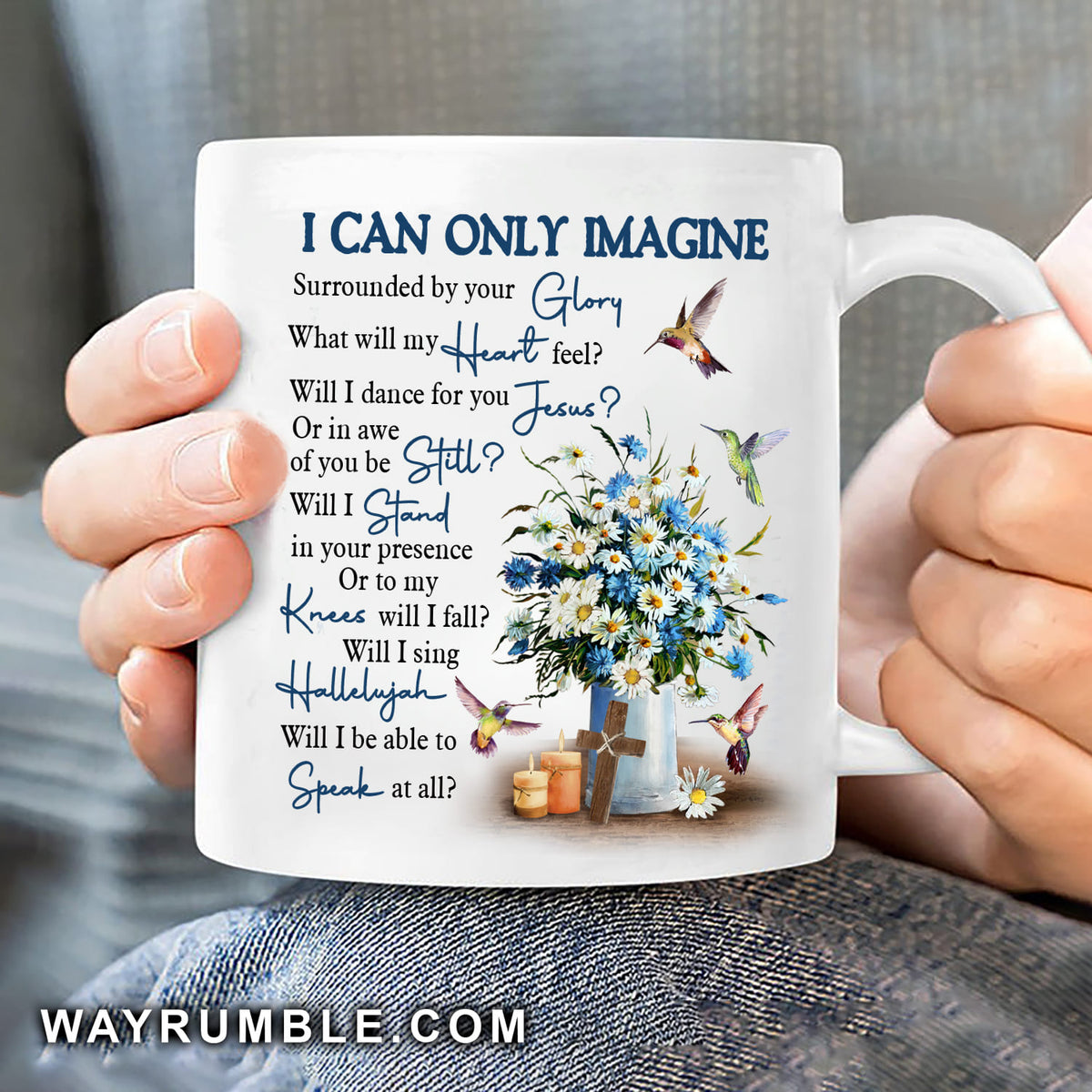 Daisy flower, hummingbird painting, I can only imagine - Jesus White Mug
