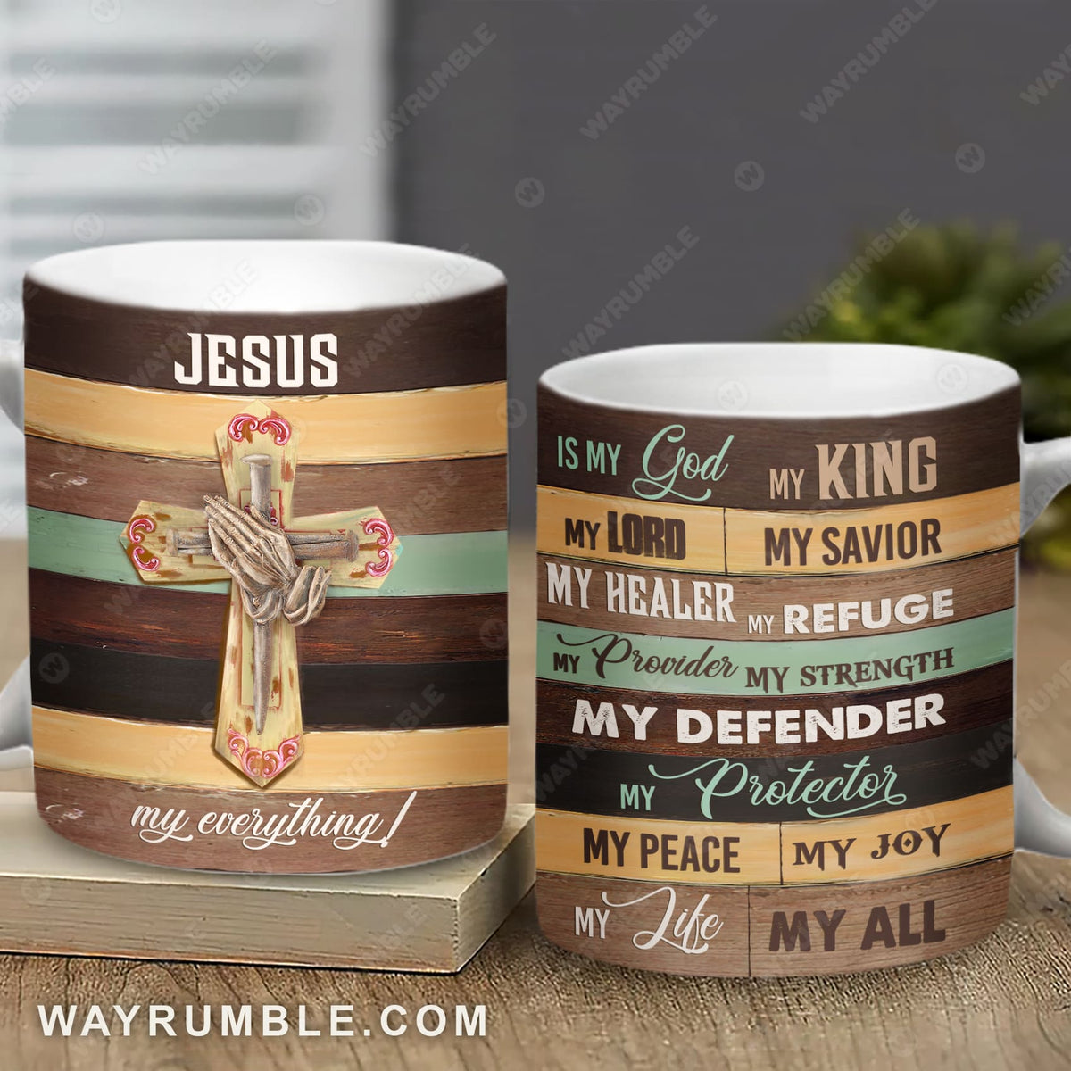 Wooden cross, Praying hand, Vintage background, Jesus is my everything - Jesus AOP Mug