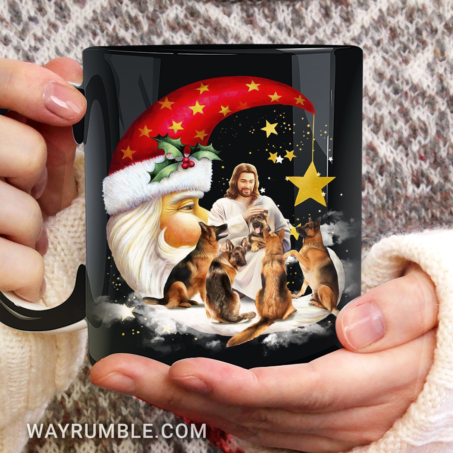 Jesus painting, German shepherd dogs, Santa Claus with Christmas - Jesus Black Mug