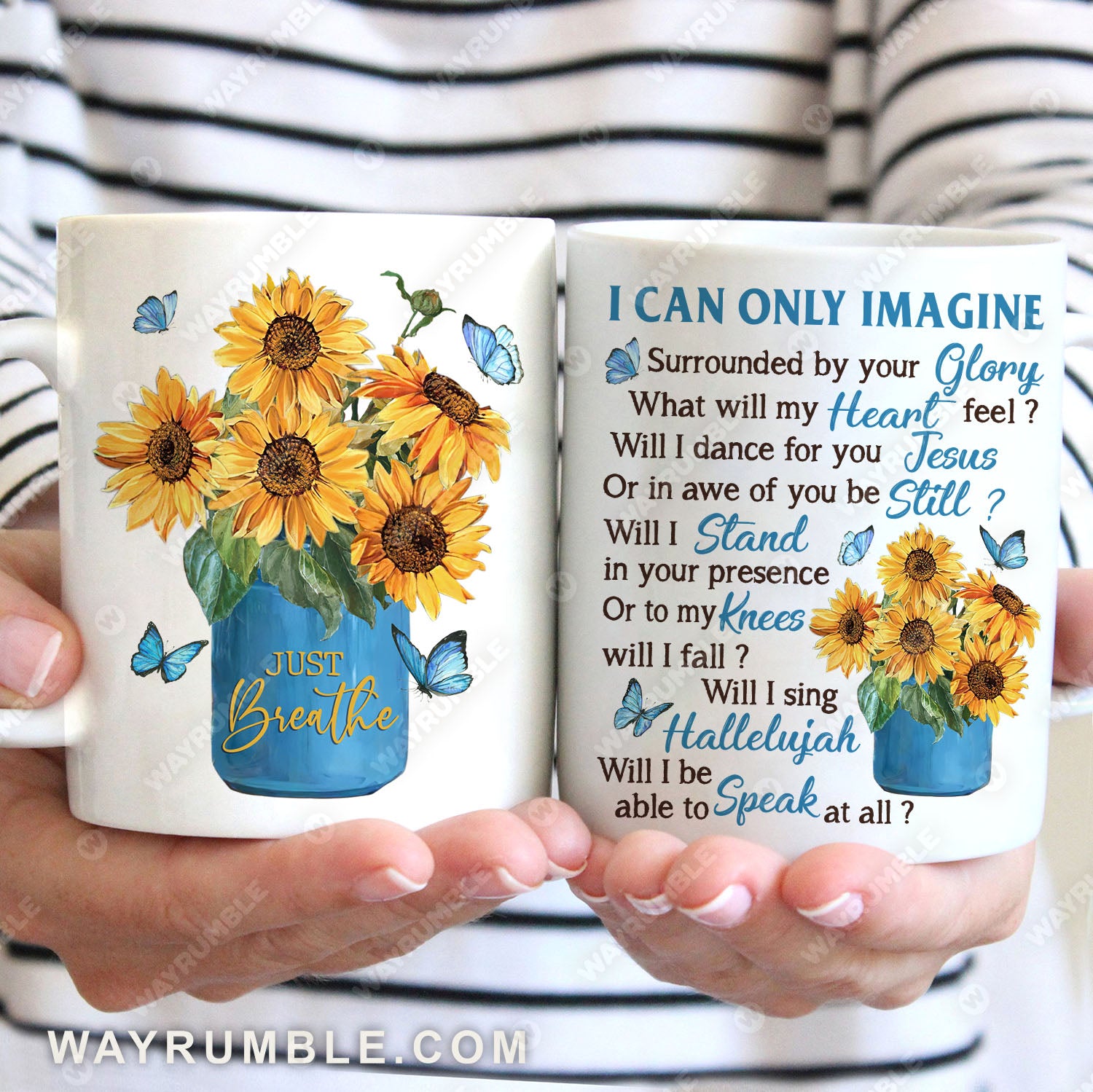 Sunflower pattern, Blue butterfly, Crystal vase, I can only imagine - Jesus White Mug