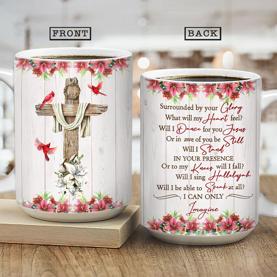 Lily garden, Wooden cross, Red cardinal, I can only imagine - Jesus AOP Mug