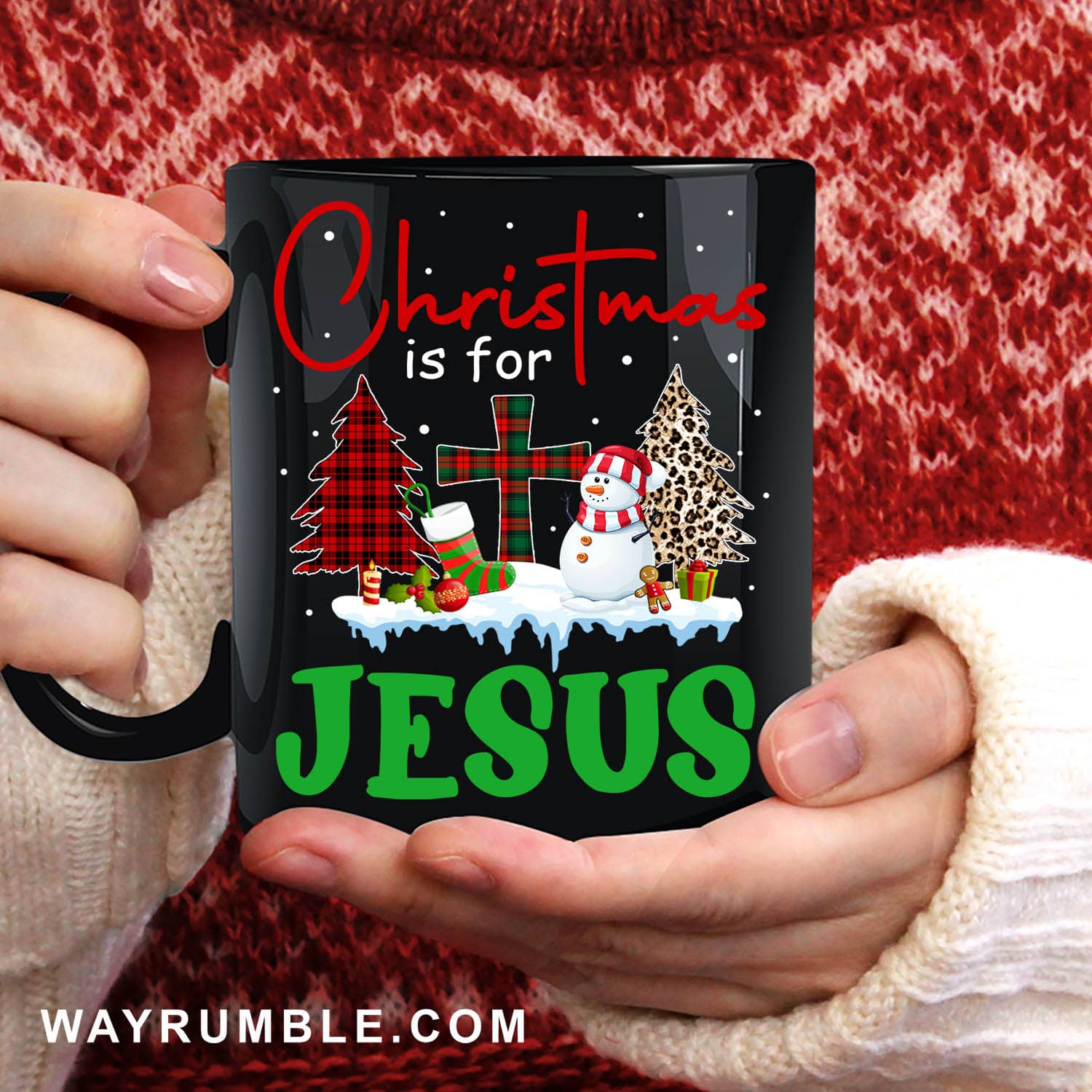 Snowman, Winter garden, Christmas is for Jesus - Jesus Black Mug