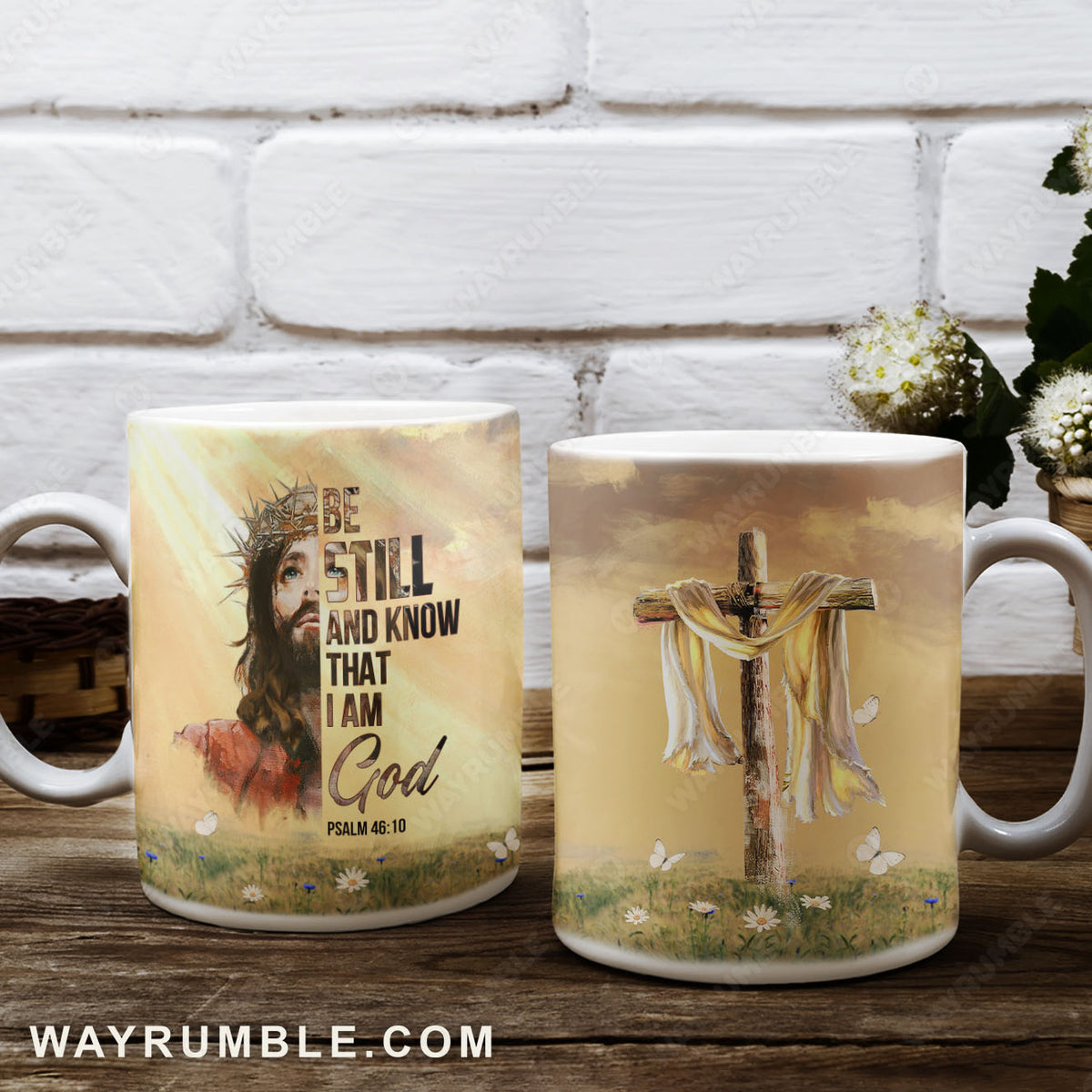 Jesus painting, Infinite halo, Wooden cross, Be still and know that I am God - Jesus AOP Mug