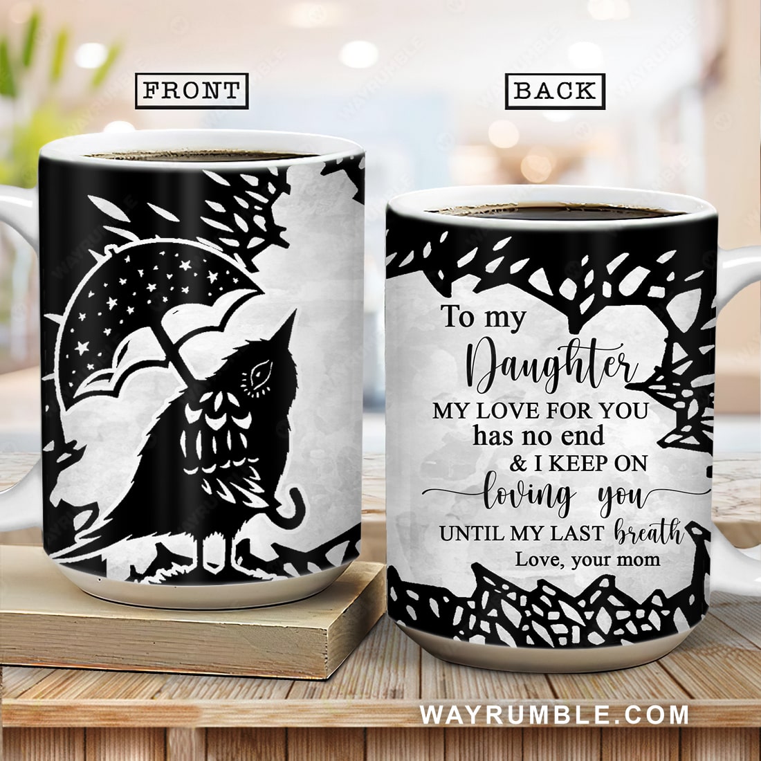 Mom to daughter, Bird painting, Under the rain, My love for you has no end - AOP Mug 