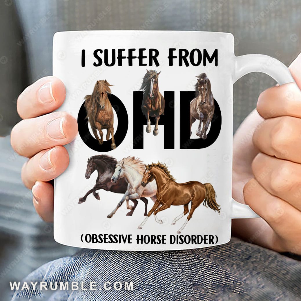 Running horses, Jesus painting, Cross symbol, I suffer from OHD - Jesus White Mug