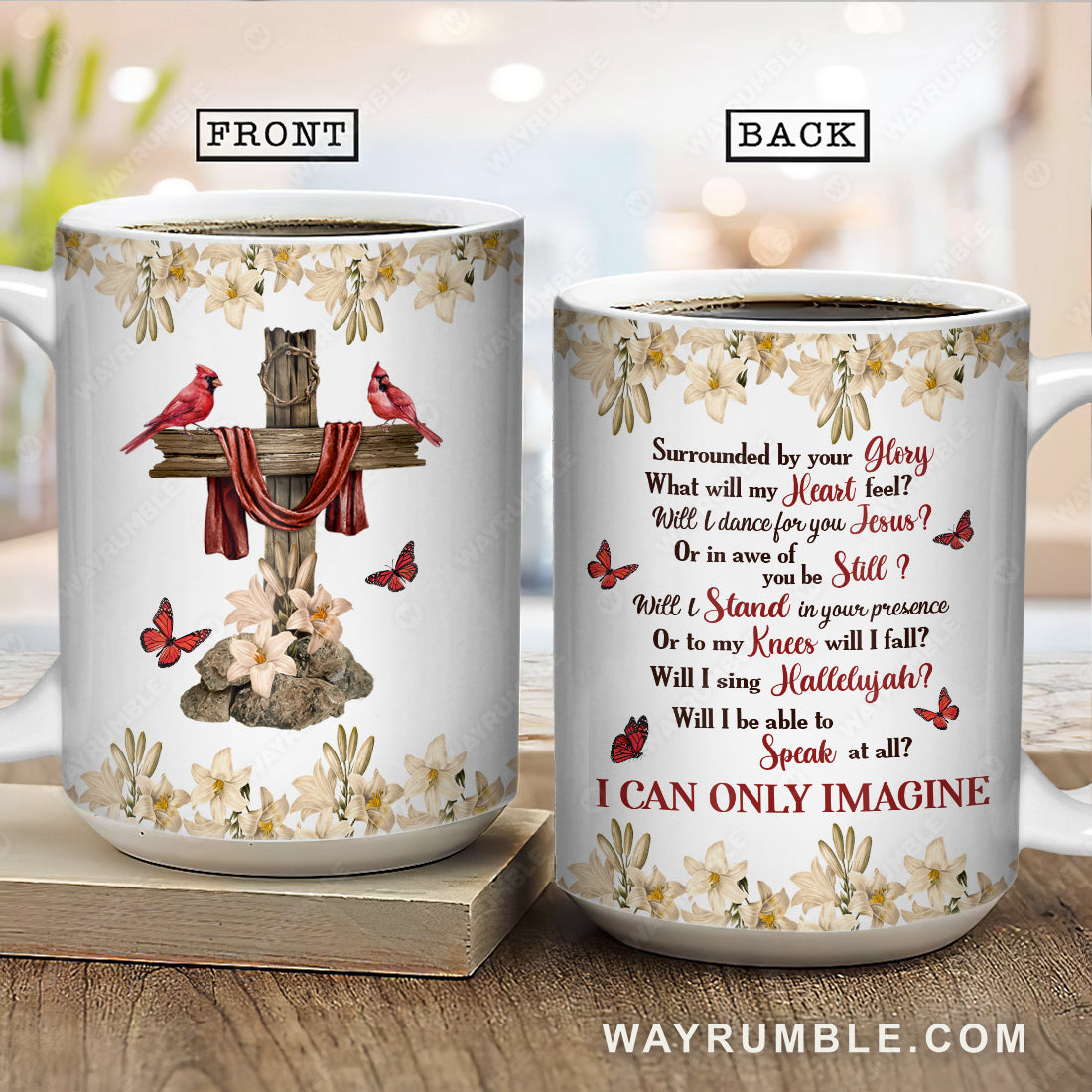 Lily flower frame, Red cardinal, Cross drawing, I can only imagine - Jesus White Mug