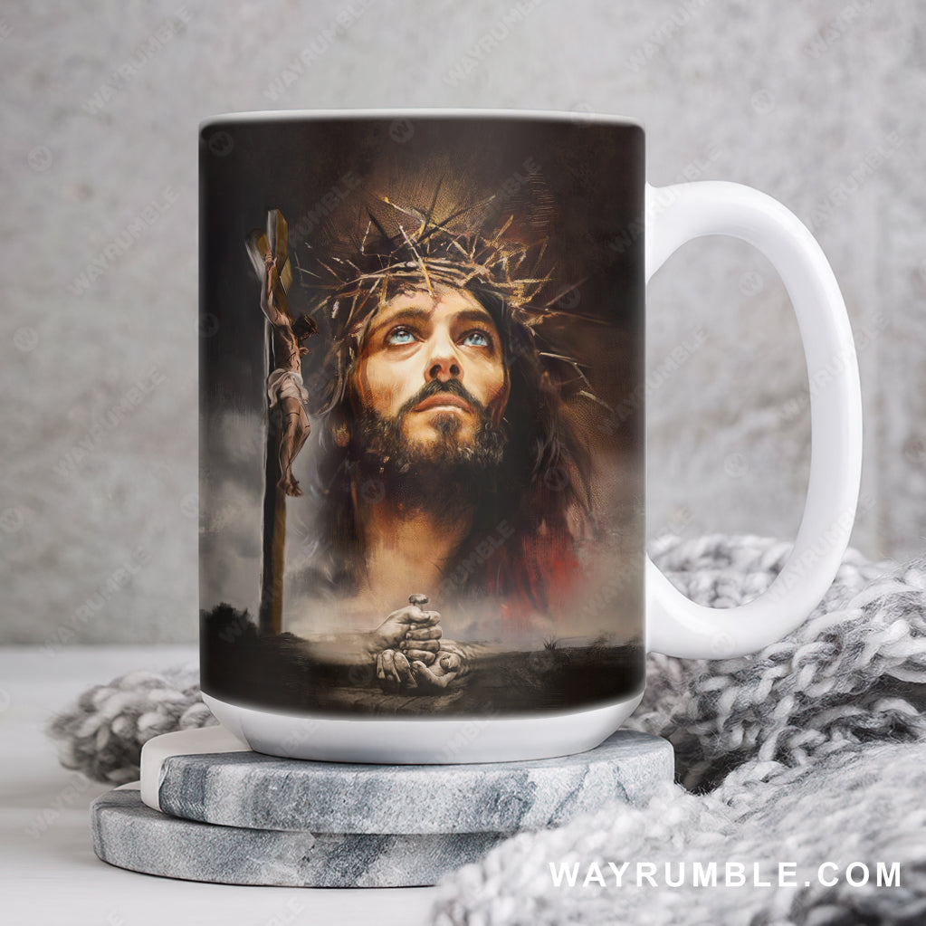 Jesus portrait, The life of Jesus, Take my hand, Wooden cross - Jesus AOP Mug