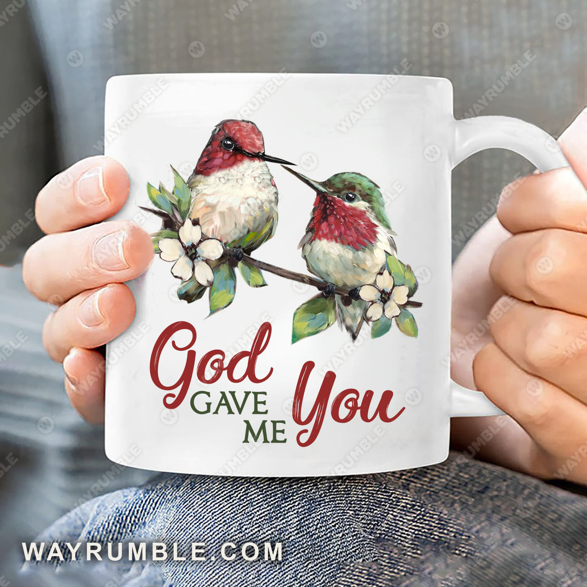 Kingfisher, Porcelain flower, Bird drawing, God gave me you - Jesus White Mug