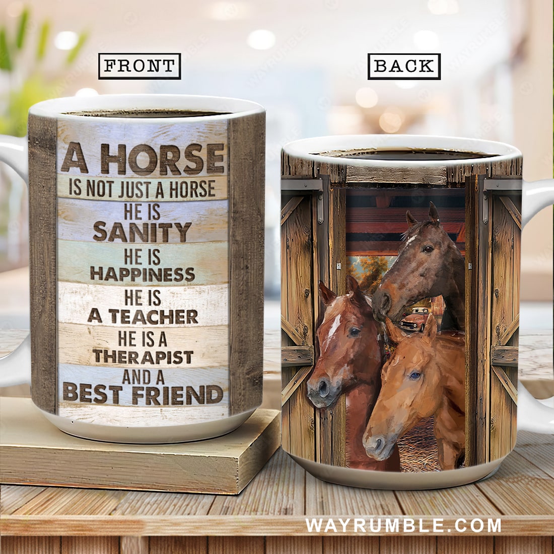 Brown horses, Wooden house, A horse is not just a horse, He is a best friend - Jesus AOP Mug