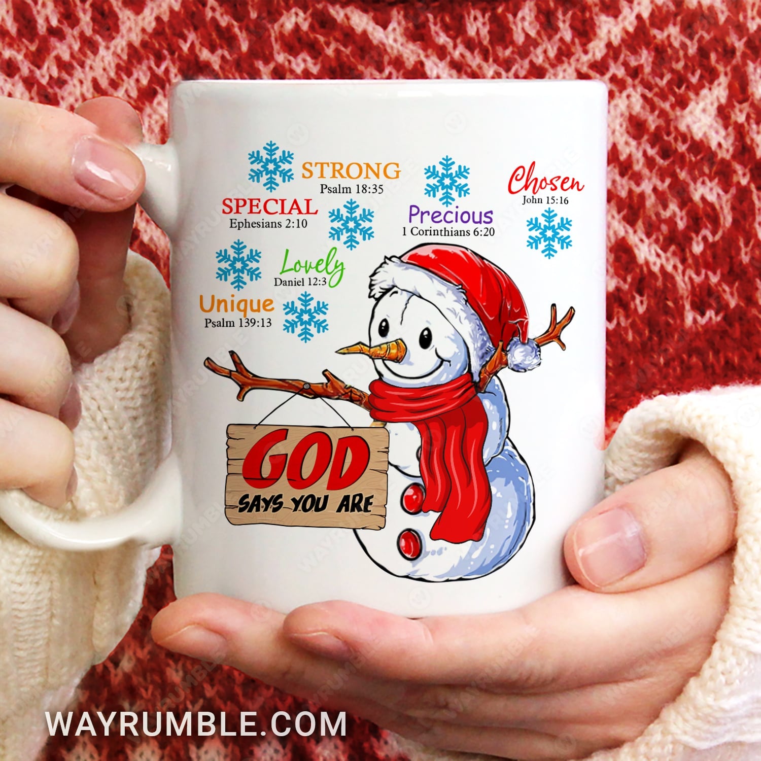 Christmas, Cute snowman, God says you are - Jesus White Mug
