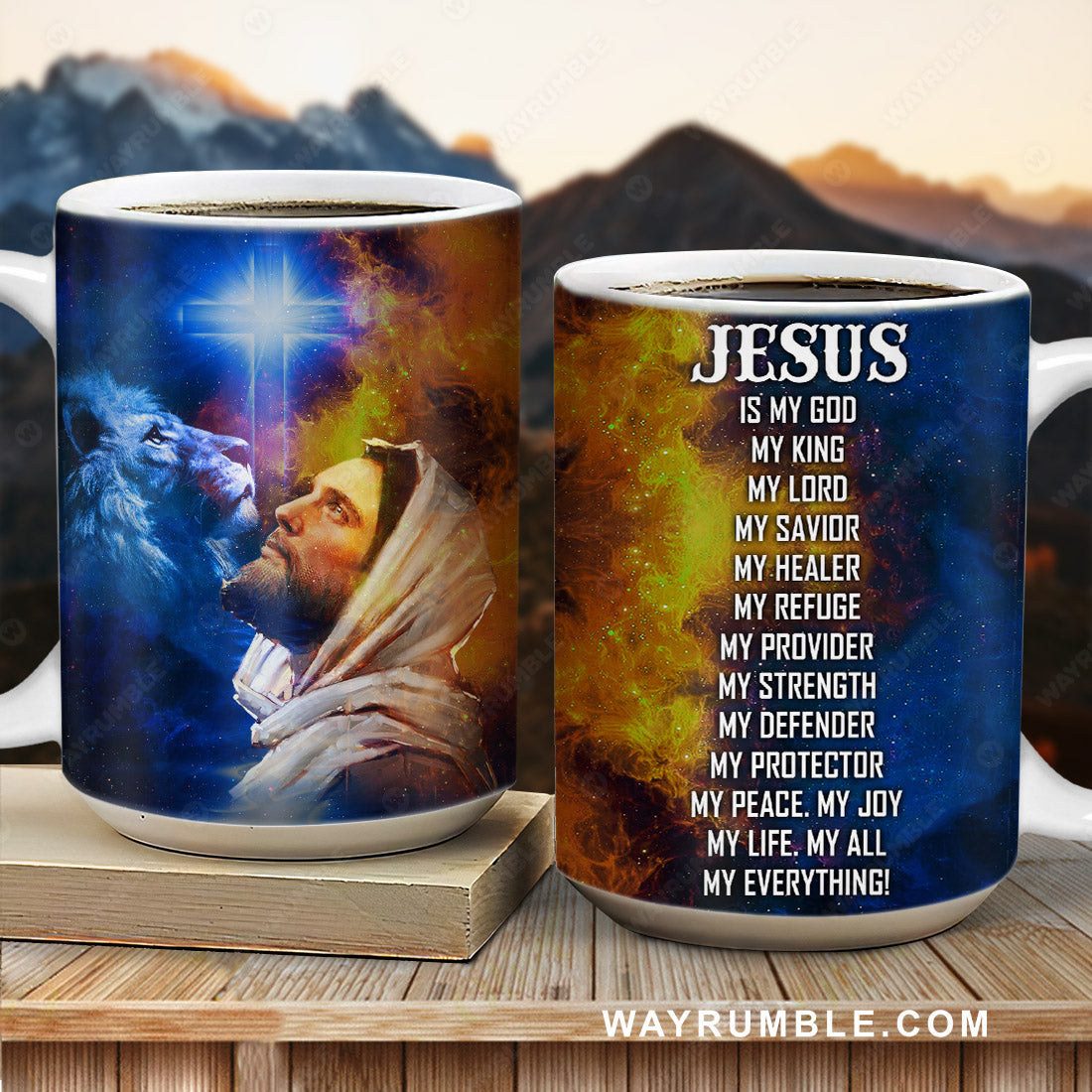 Galaxy painting, Lion of Judah, Jesus drawing, Cross symbol, Jesus is my everything - Jesus AOP Mug 