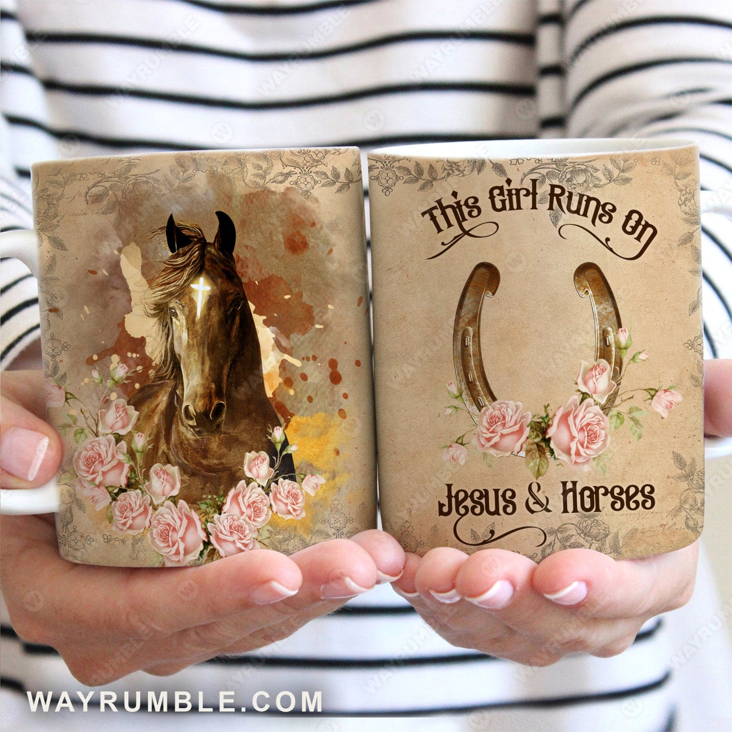 Horse painting, Vintage, This girls runs on Jesus & Horses - Jesus AOP Mug