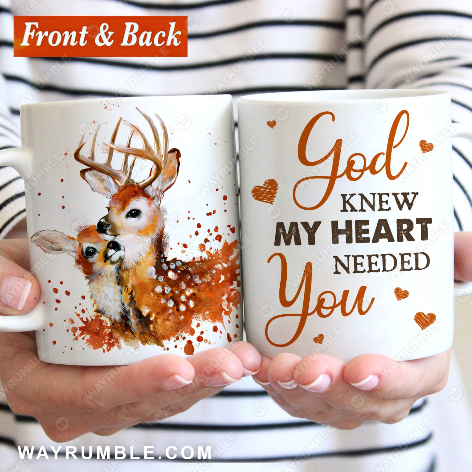 Deer drawing, Orange heart, God knew my heart needed you - Jesus White Mug