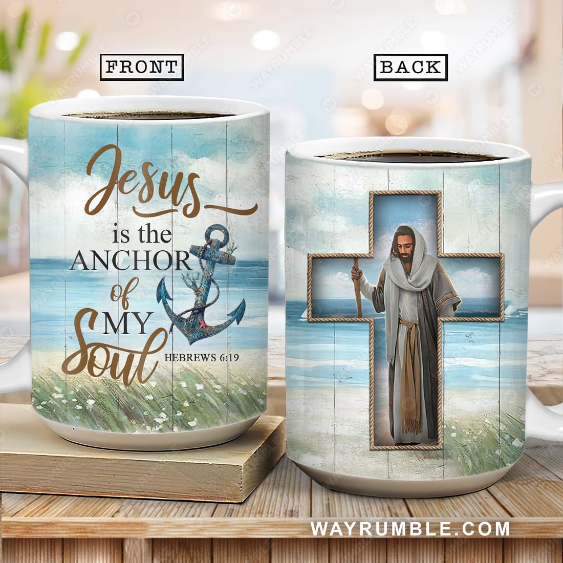 Jesus painting, The cross, Sea beach, Jesus is the anchor of my soul - Jesus AOP Mug