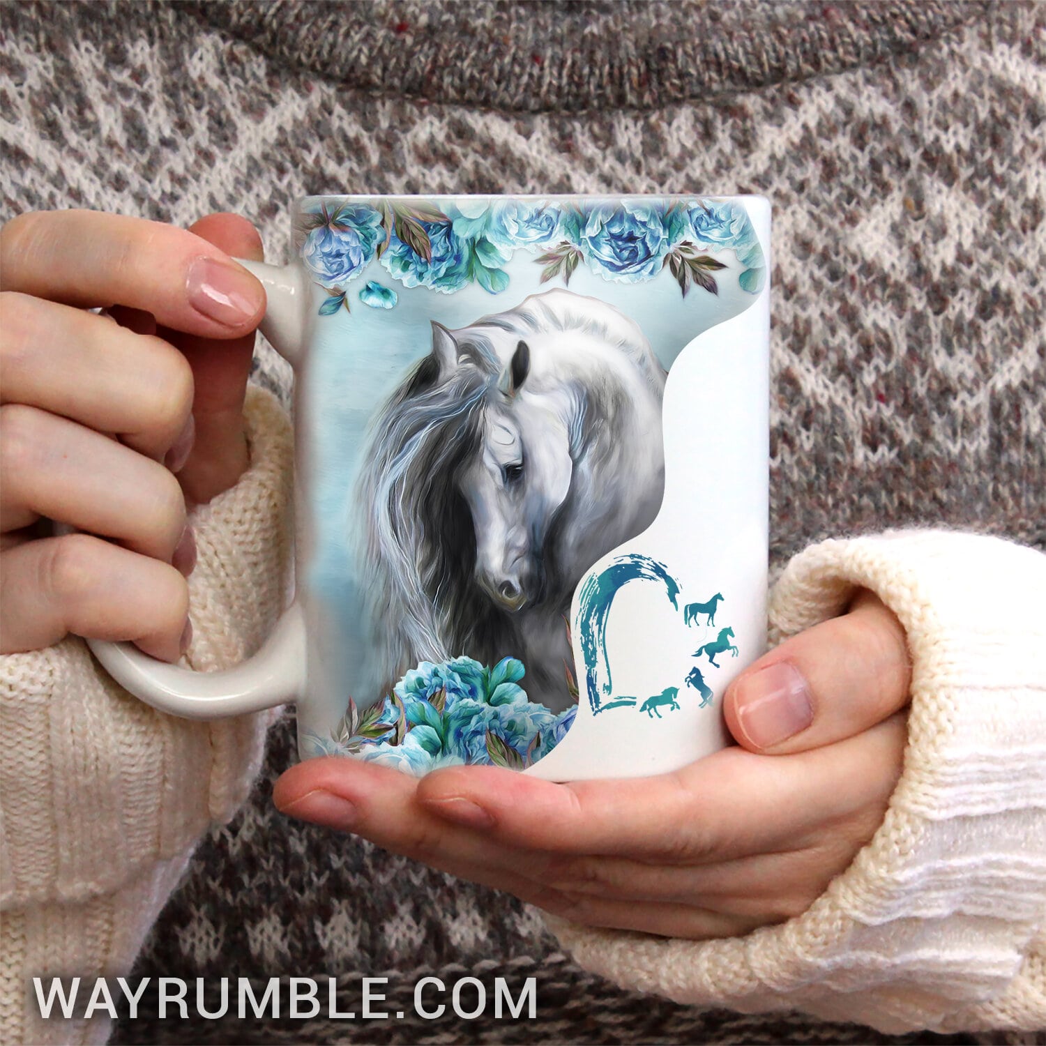 Dream horse, Blue flower garden, Jesus drawing - Jesus White Mug