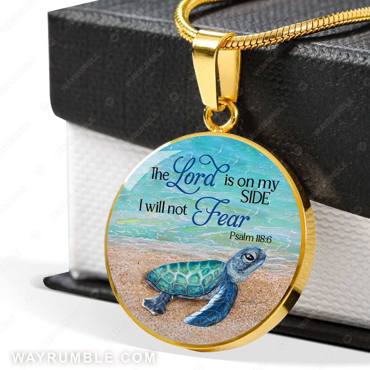 Sea turtle, Blue ocean, The Lord is on my side, I will not fear - Jesus Circle Necklace