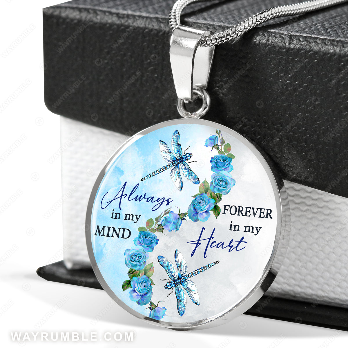 Dragonfly drawing, Blue rose, Beautiful sky, Always in my mind, Forever in my heart - Jesus Circle Necklace