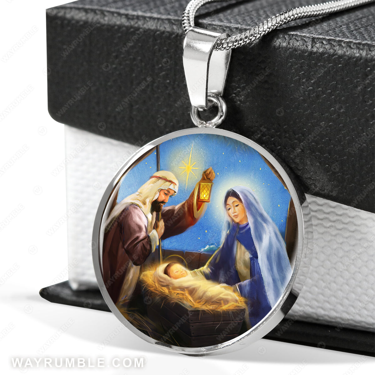 Birth of Jesus, Christmas night, Jesus painting - Jesus Circle Necklace