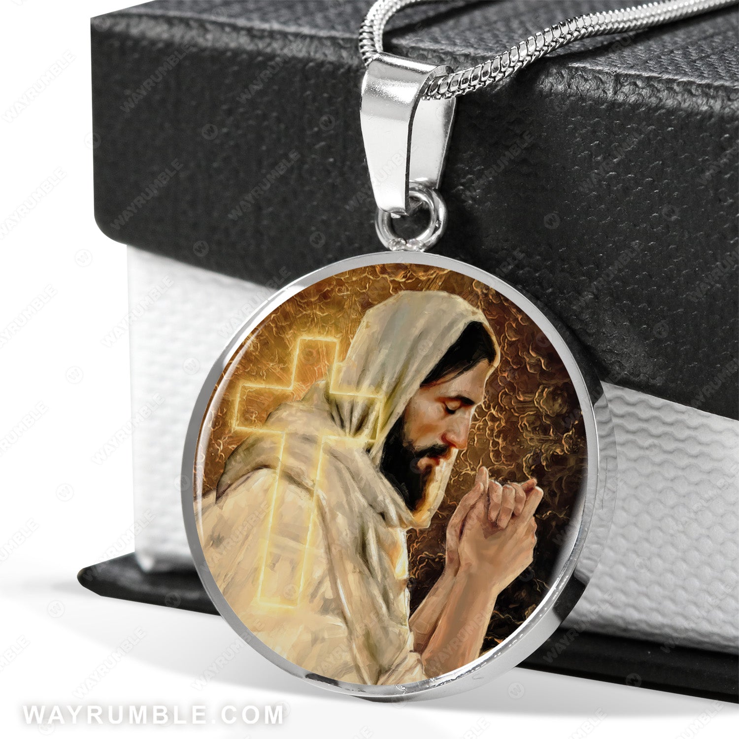 Jesus painting, Cross symbol, Prayer for today - Jesus Circle Necklace