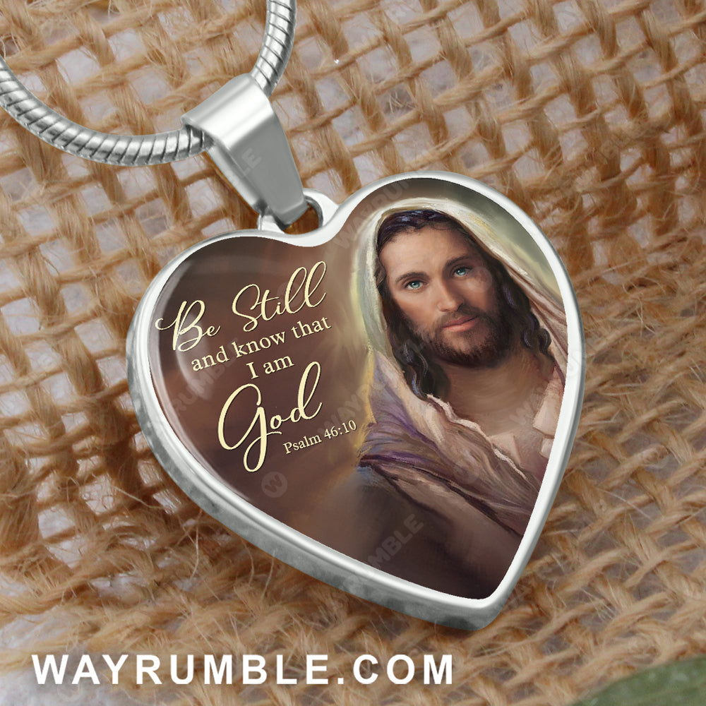 Jesus painting, The real face of Jesus, Be still and know that I am God - Jesus Heart Necklace