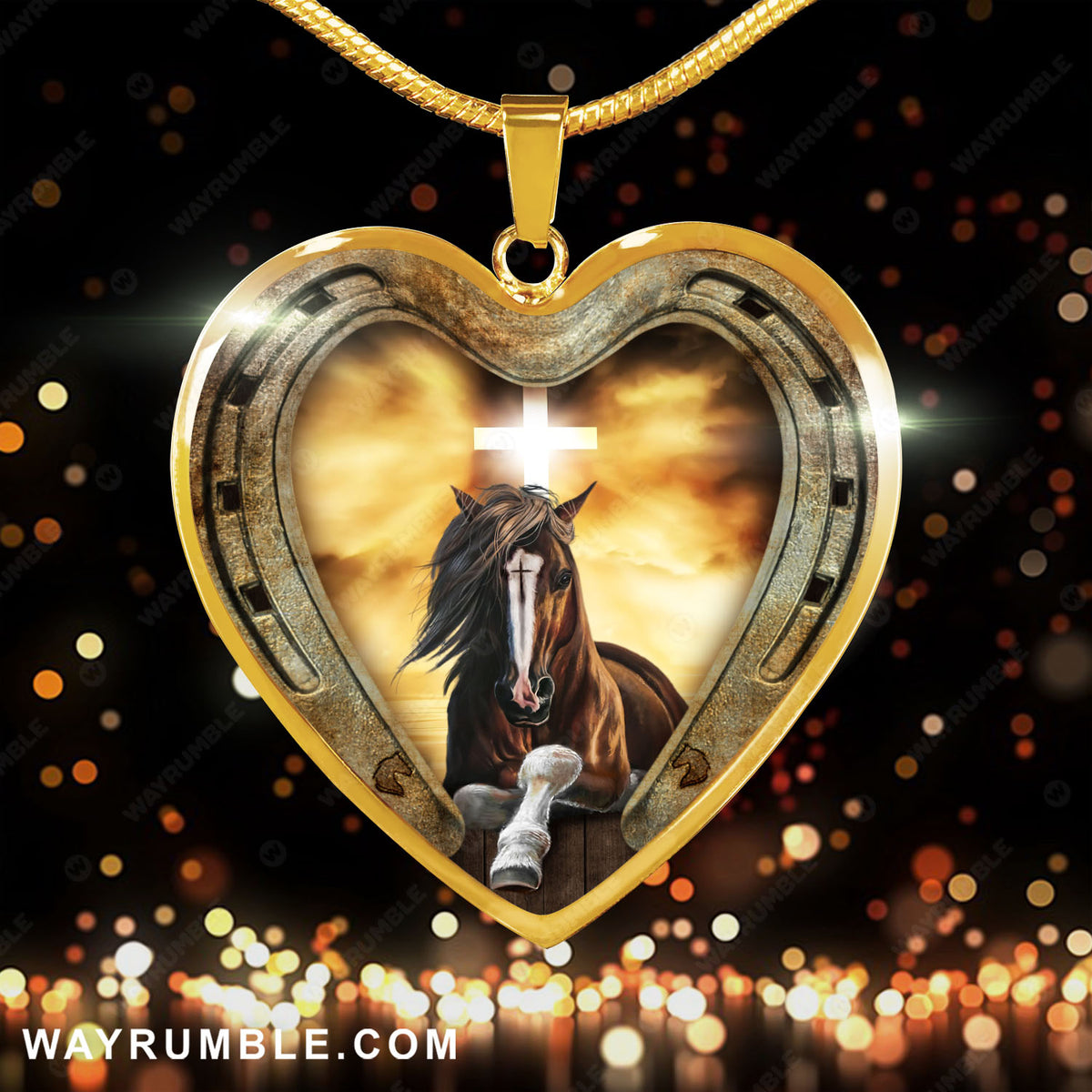 Horse drawing, Infinite halo, Cross symbol - Jesus Heart Necklace