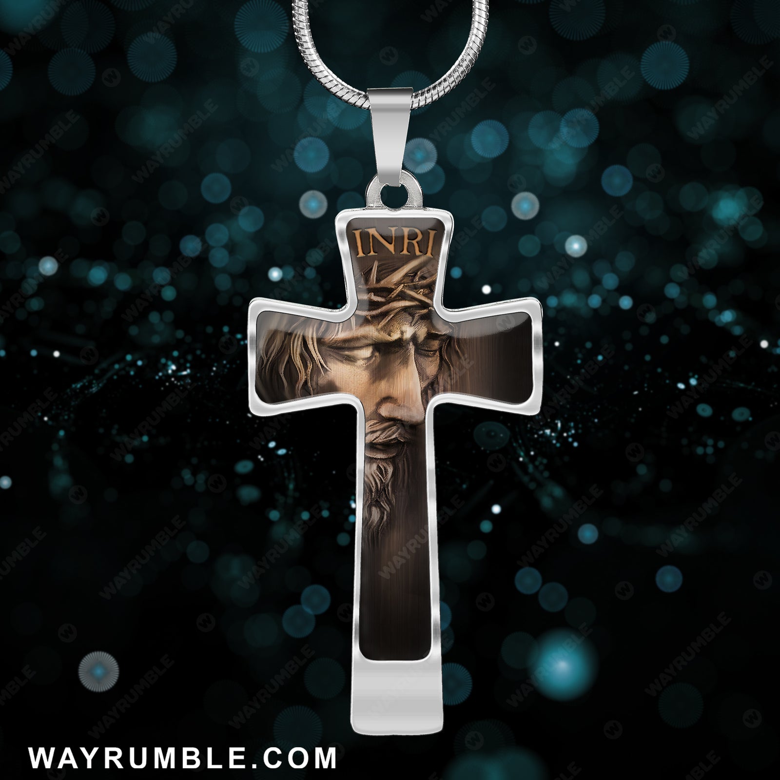 Jesus painting,  Inri - Jesus Cross Necklace