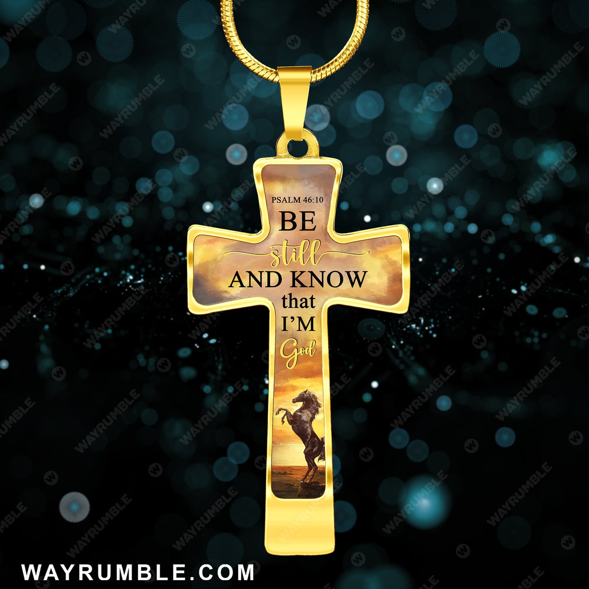 Horse under sunset, Be still and know that I&#39;m God - Jesus Cross Necklace