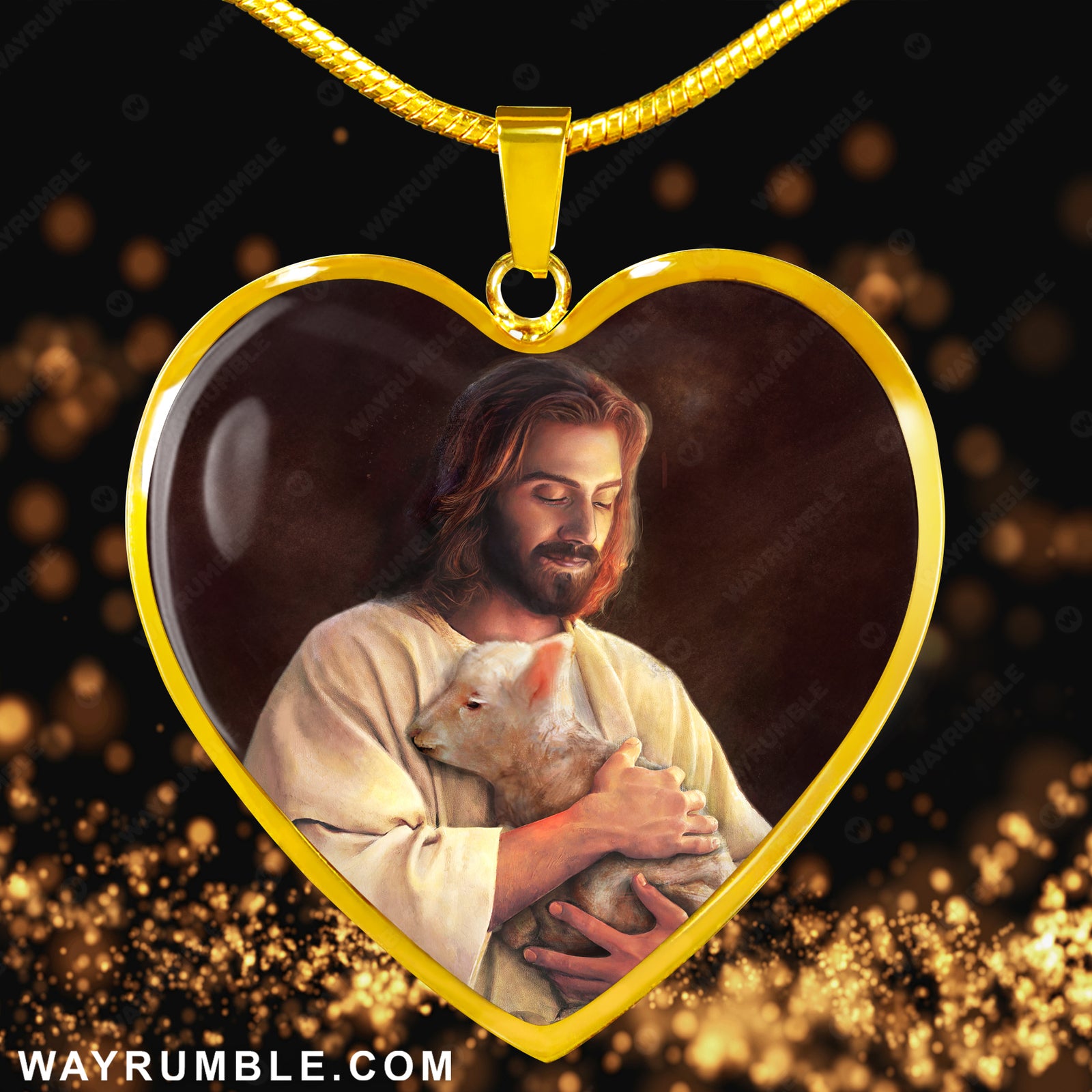 Lamb in the arms of Jesus painting - Jesus Heart Necklace