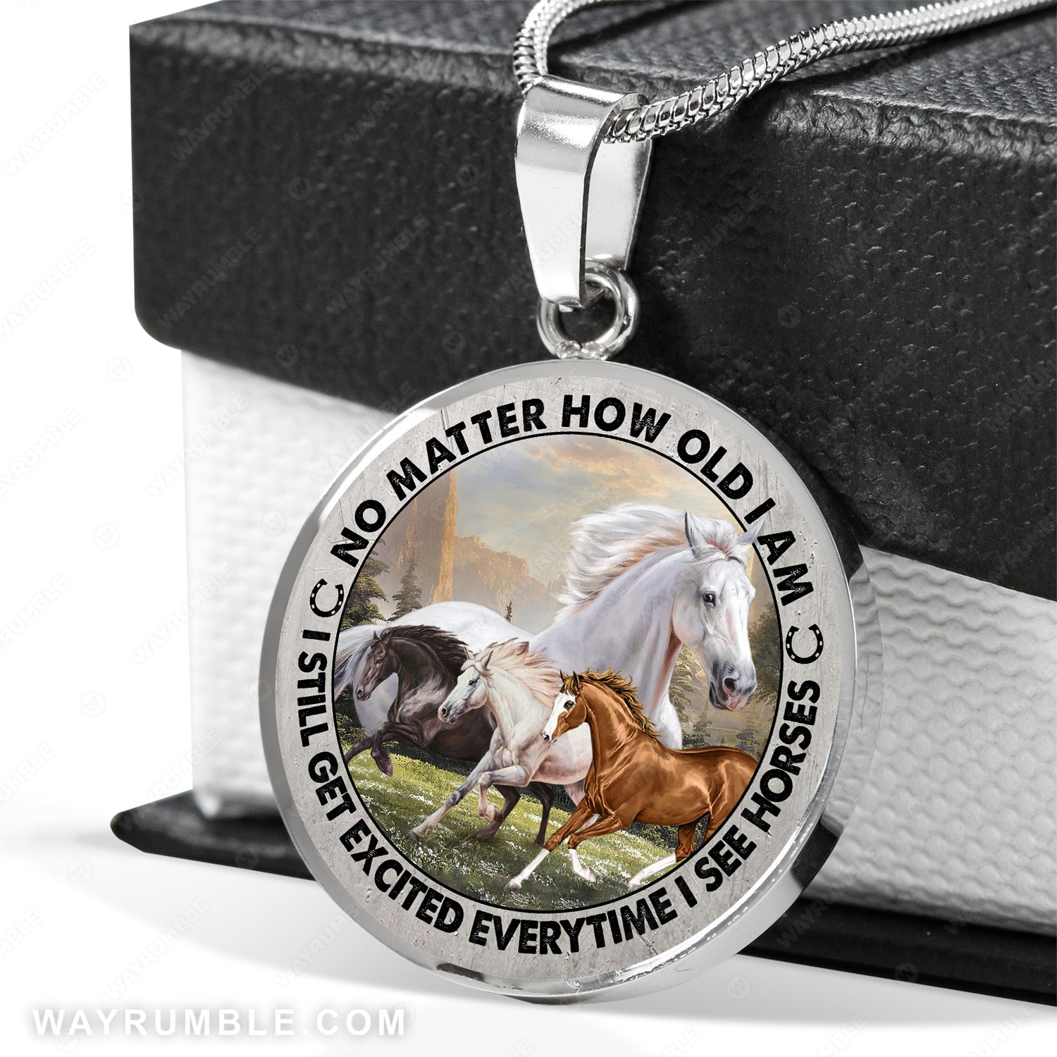 Horse painting, Meadow land, No matter how old I am - Jesus Circle Necklace 