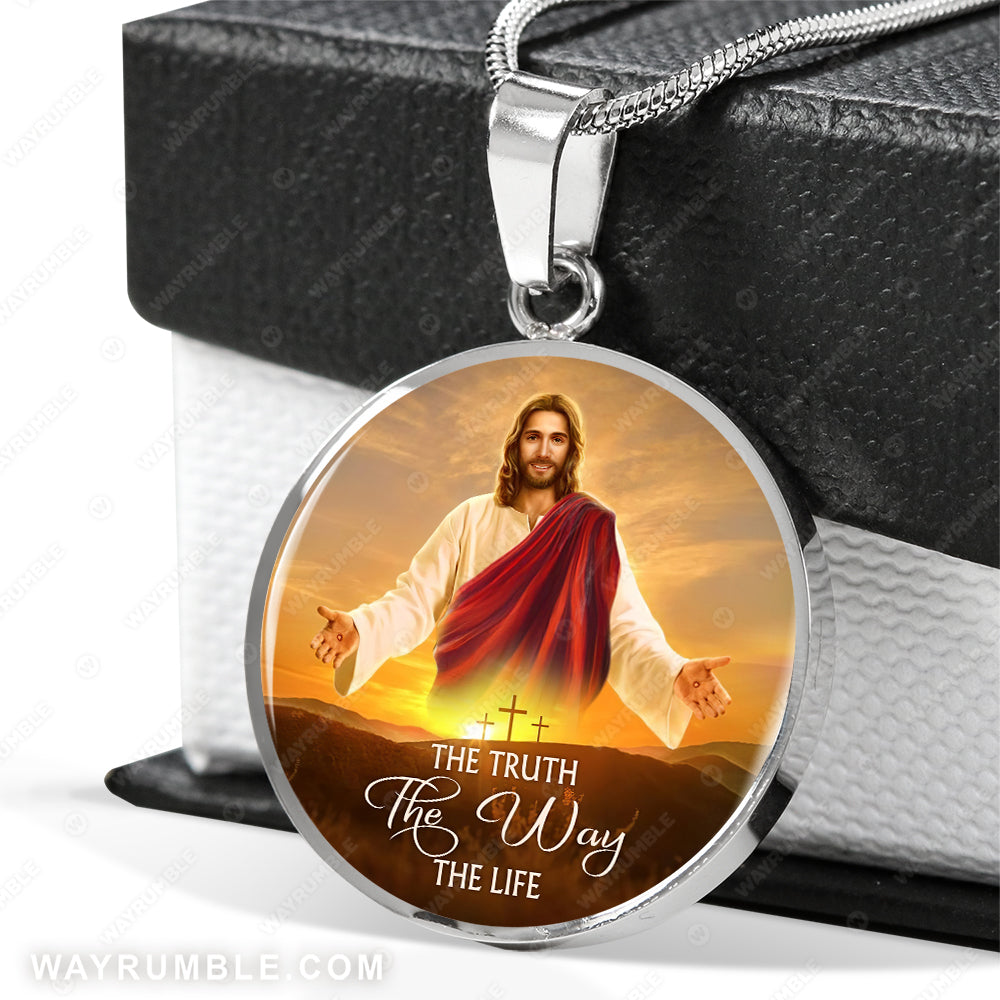 Jesus painting, Into the arms of Jesus, The truth The way The life - Jesus Circle Necklace