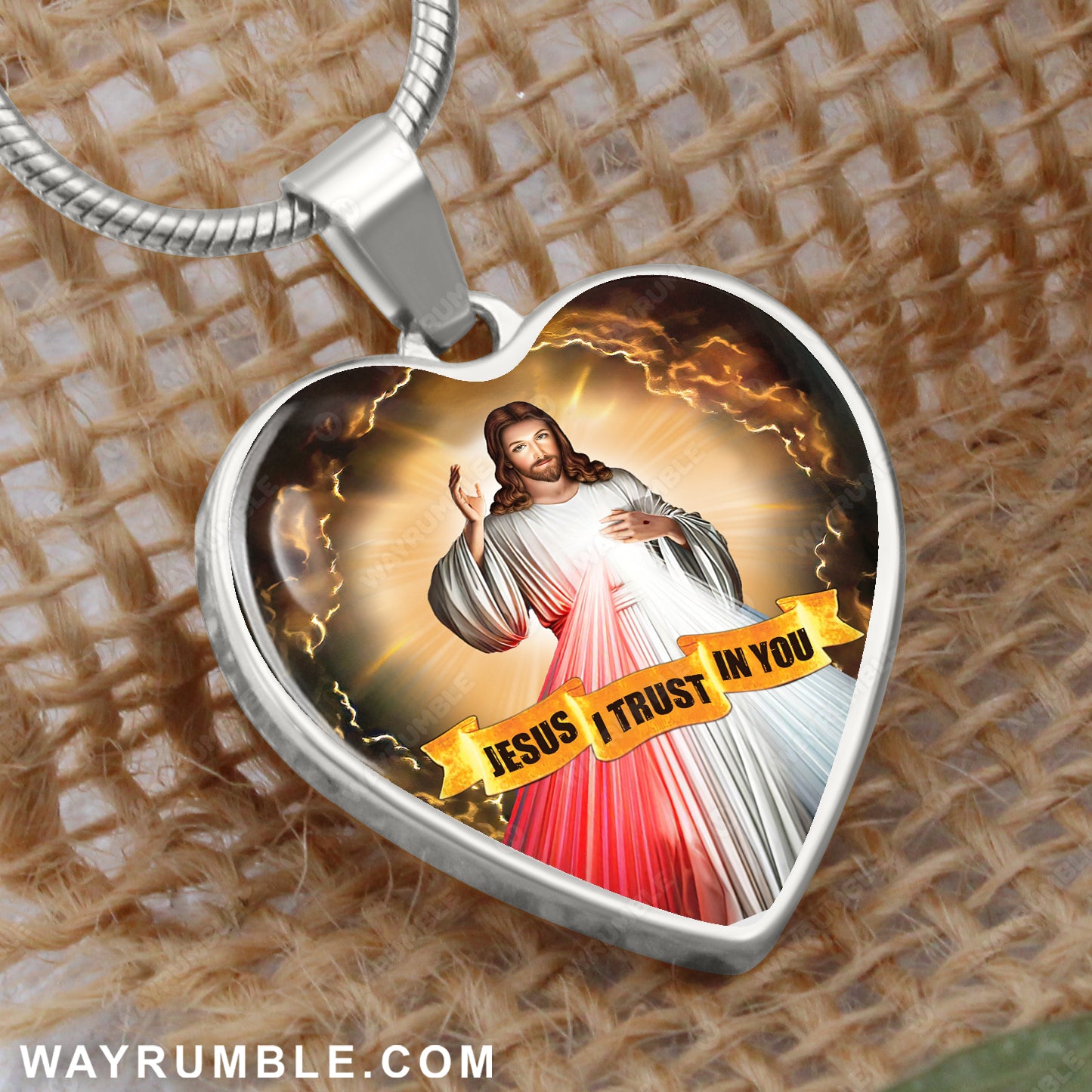 Jesus painting, Heaven's light, I trust in you - Jesus Heart Necklace