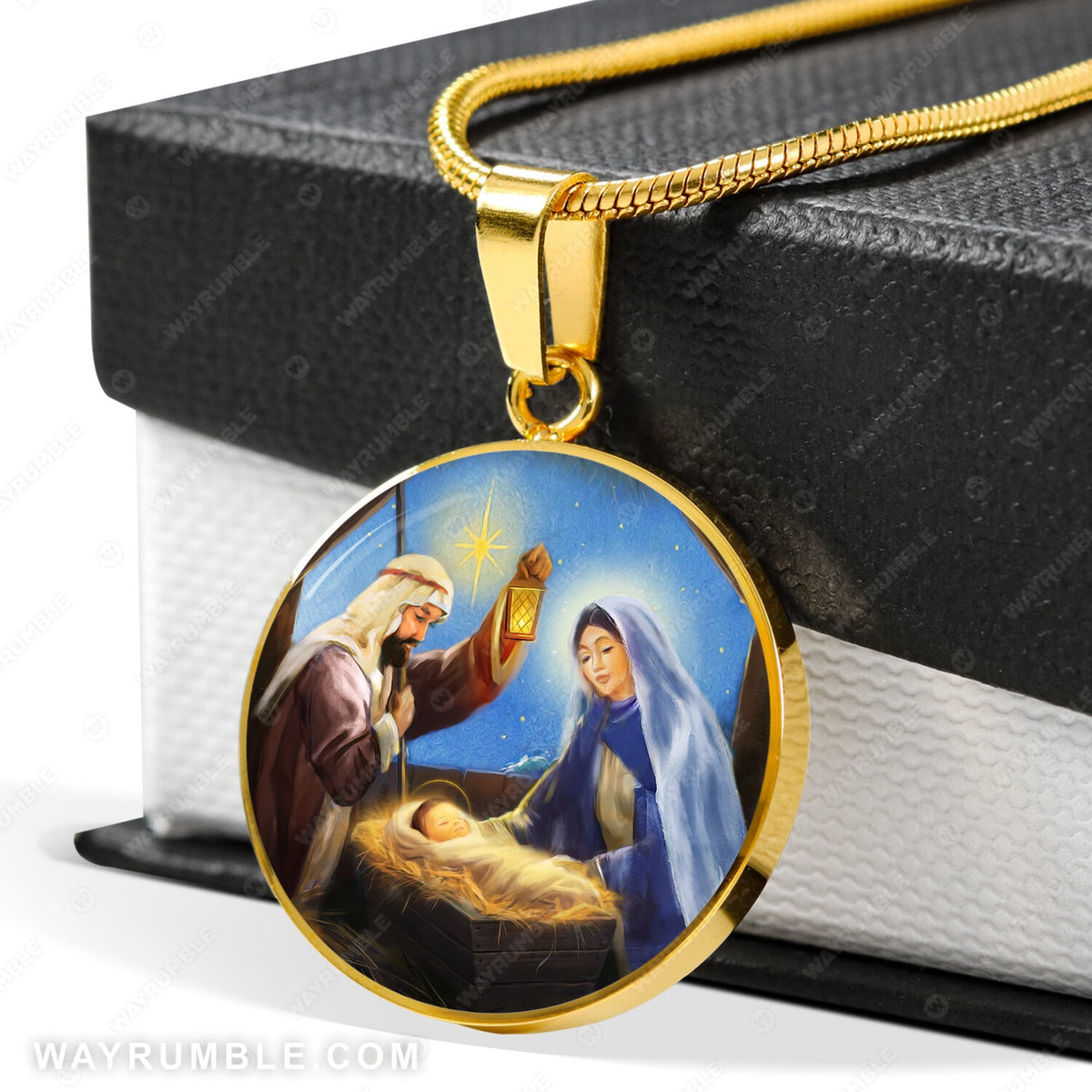 Birth of Jesus, Christmas night, Jesus painting - Jesus Circle Necklace