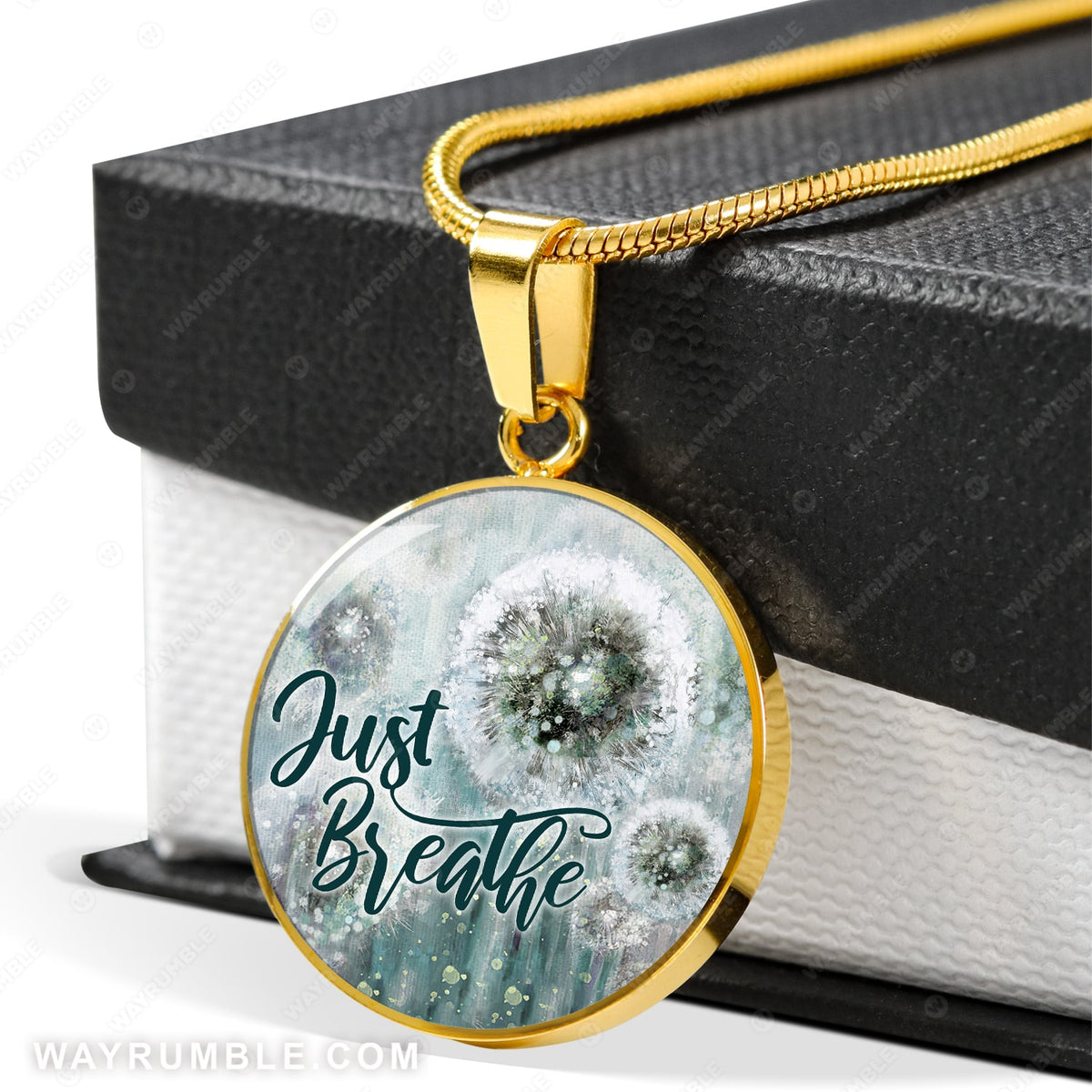 Dandelion painting, Just breath - Jesus Circle Necklace