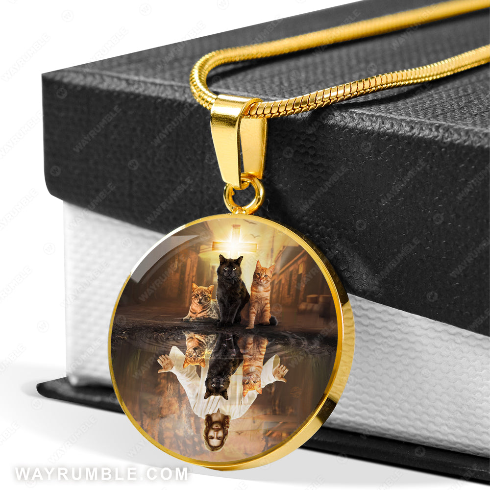 Cat painting, Jesus painting, Jesus and the cats - Jesus Circle Necklace