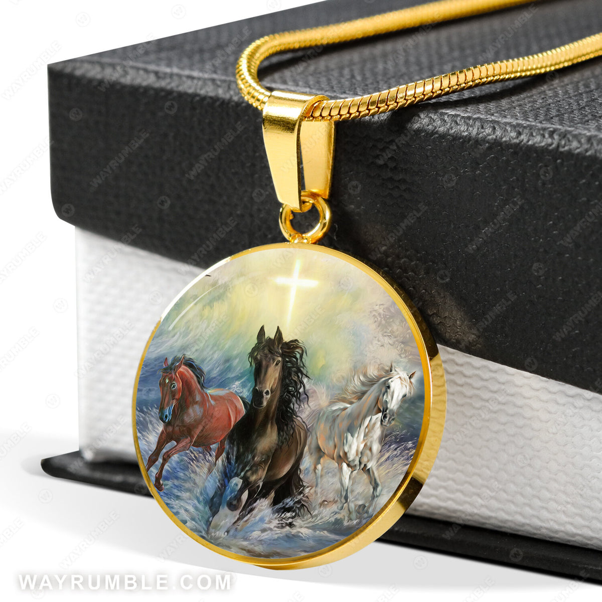 Running horses, Ocean painting, Beautiful cross, Seagull drawing - Jesus Circle Necklace