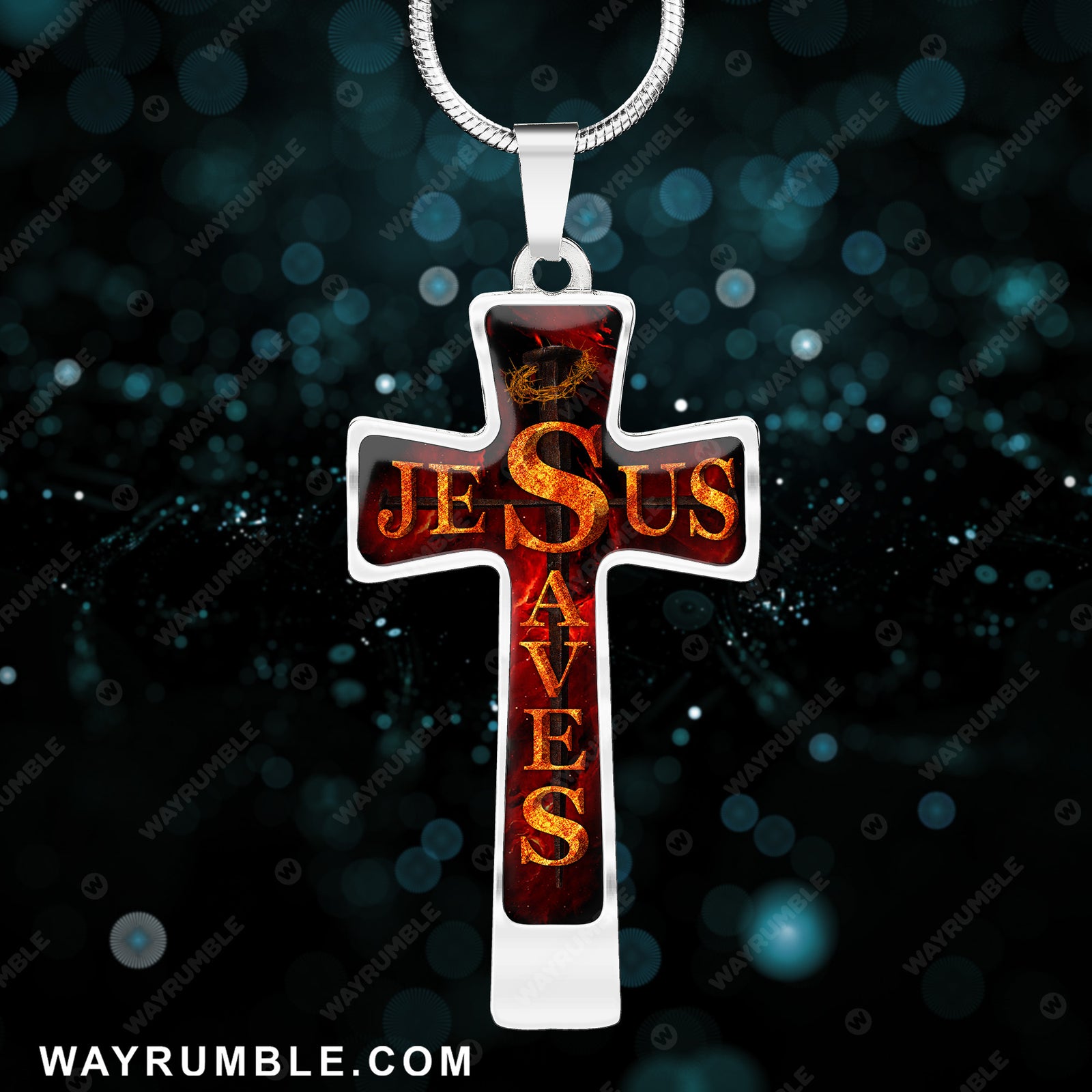 Crown of thorns, Jesus Saves - Jesus Cross Necklace