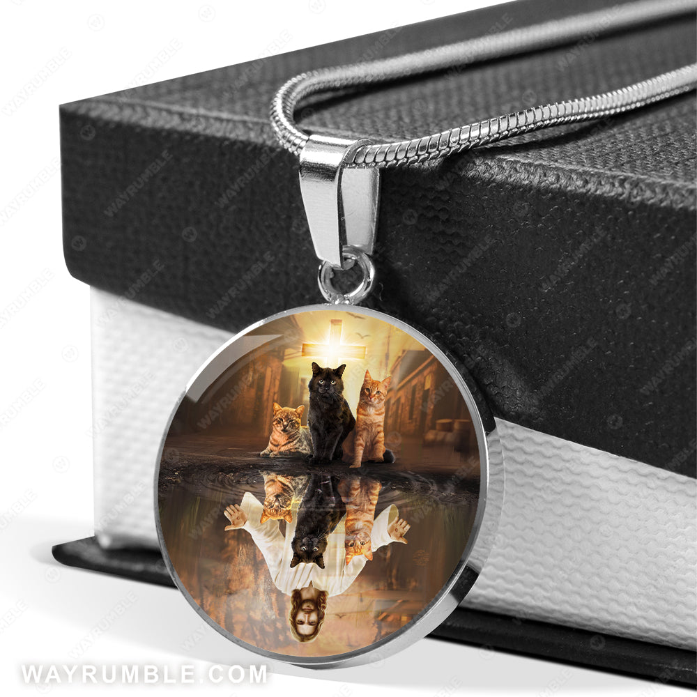Cat painting, Jesus painting, Jesus and the cats - Jesus Circle Necklace