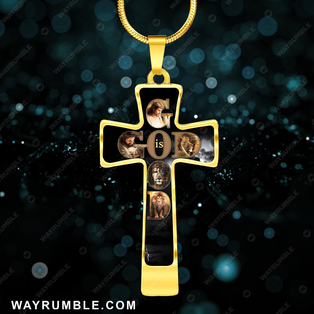 Lion of Judah, God is Good - Jesus Cross Necklace