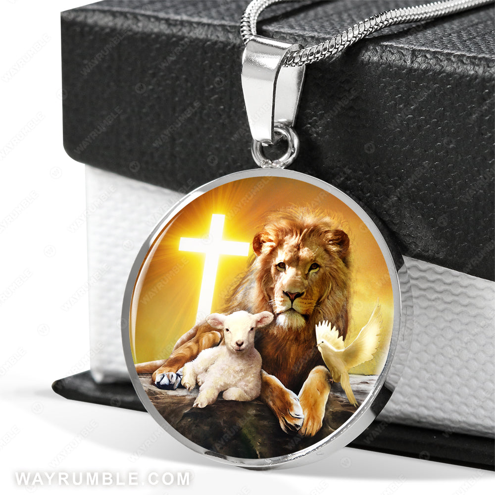Lion of Judah, Lamb of God, Dove of peace - Jesus Circle Necklace