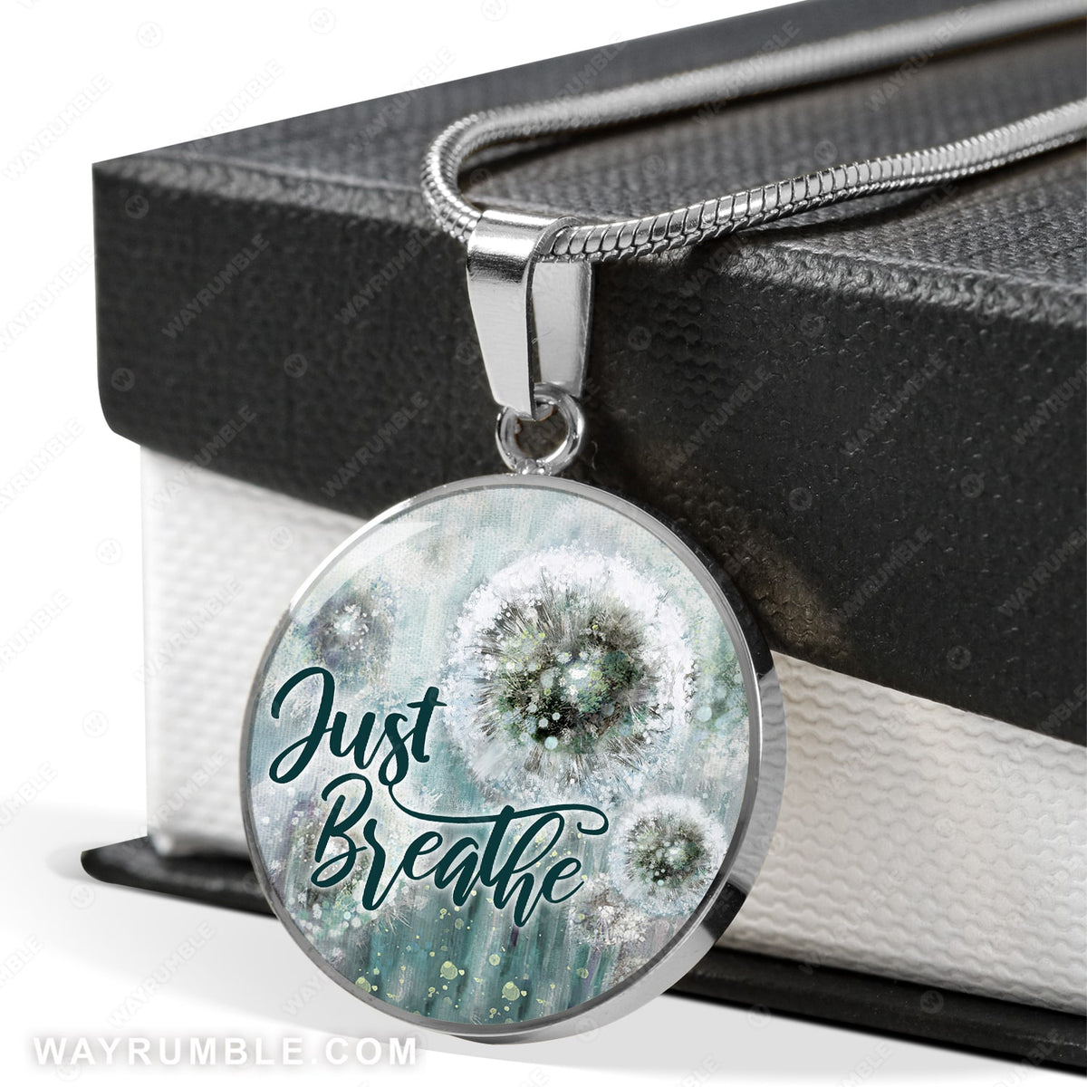 Dandelion painting, Just breath - Jesus Circle Necklace