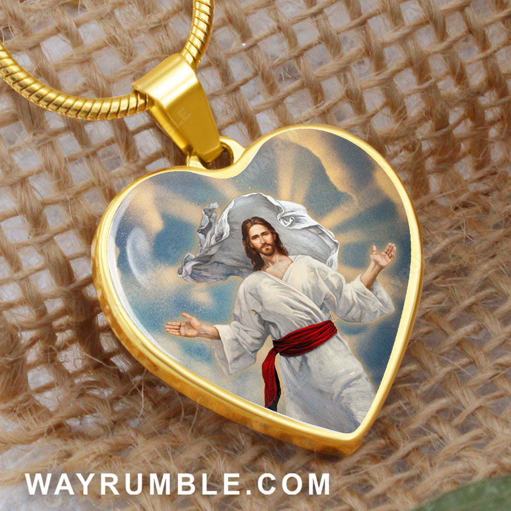 Jesus painting, Jesus saves us all - Jesus Heart Necklace