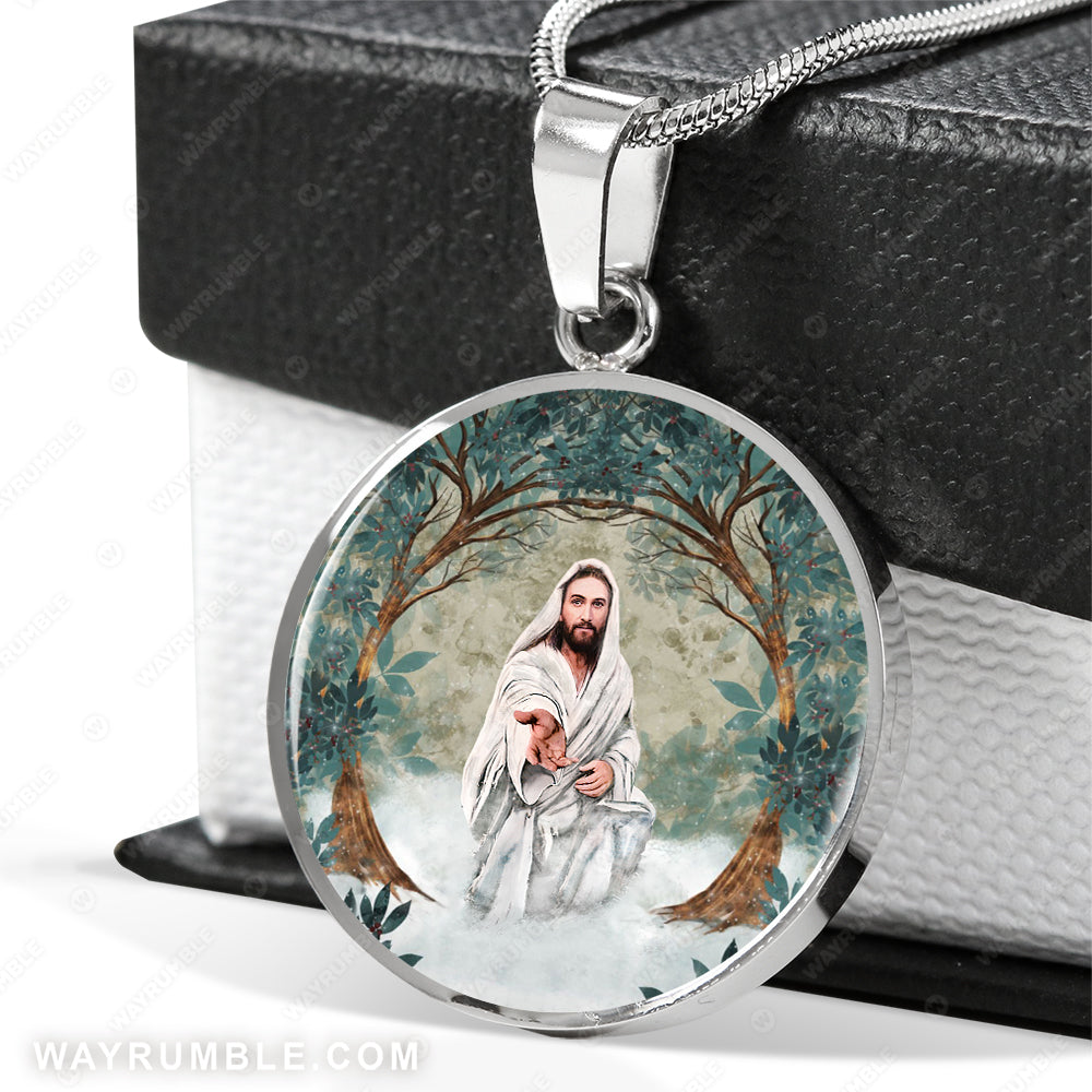 Jesus painting, In the forest, Come to Jesus - Jesus Circle Necklace